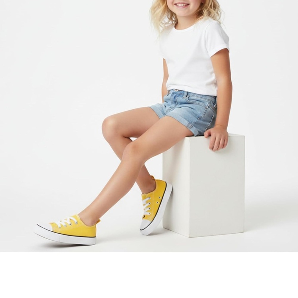 Yellow Kids Lace-Up  Canvas Sneakers - Picture 4 of 6